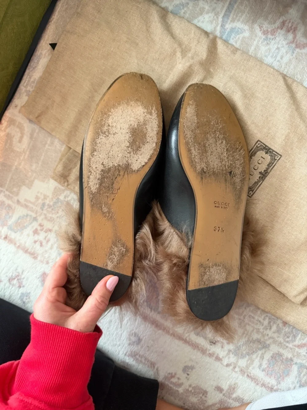 Gucci Black Leather Horsebit Fur-Lined Slippers - Picture 5 of 5